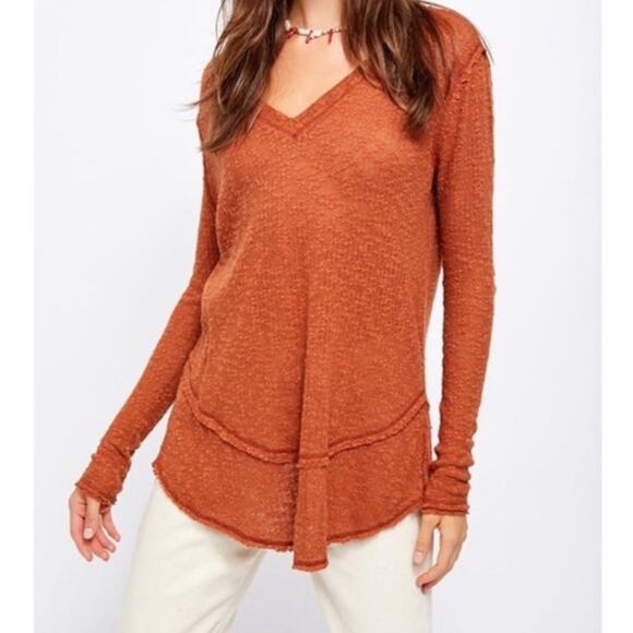 NWT Free People Ocean Air Hacci Top Knit V Neck Small - Picture 1 of 11